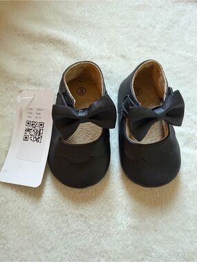 Infant Black Bow Mary Jane Baby Walker Shoes